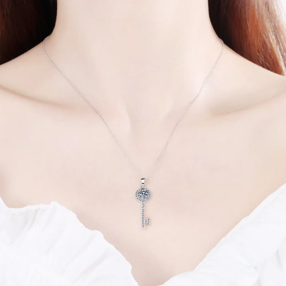 Certified 1ct. t.w. Moissanite Diamond Key Necklace NEW
